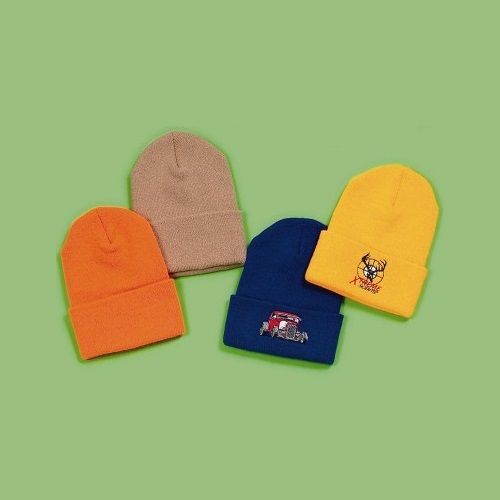 Custom knit beanies and watch caps with your name knit in, cuffed or uncuffed, made in Milwaukee, Wisconsin
