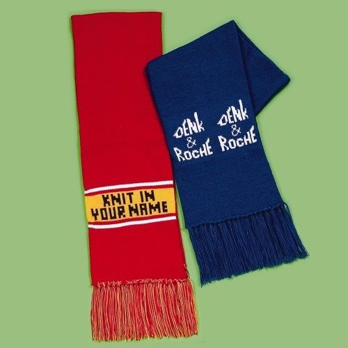 Custom knit scarves and headbands with your name knit in, matching sets for your group